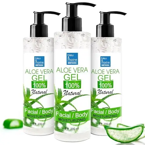 Produktbild: Aloe Vera Gel 100% Natürlich Feuchtigkeitsspendend für Haut und Haar, Körperstraffung, Anti-Falten-Gesichtsbehandlung, Hautreparatur (Nach Sonne, Rasur, Wachsen, IPL), Haarspülung - 3 x 200 ml