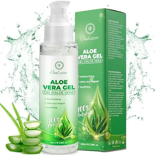 Produktbild: Aloe Vera Gel, Rein Aloe Vera Gel Portable für Trockene Strapazierte Haut & Sonnenbrand - 100% Natürliche After Sun Lotion, Beruhigende und Pflegende Feuchtigkeitscreme für Gesicht Körper Haare, 100ml
