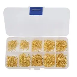 Produktbild: Alomejor 500 Stück Angelhaken Karbonstahl Jig Bait Angelhaken für Salzwasser Süßwasser mit Aufbewahrungsbox(Gold)