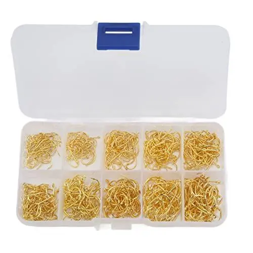 Produktbild: Alomejor 500 Stück Angelhaken Karbonstahl Jig Bait Angelhaken für Salzwasser Süßwasser mit Aufbewahrungsbox(Gold)
