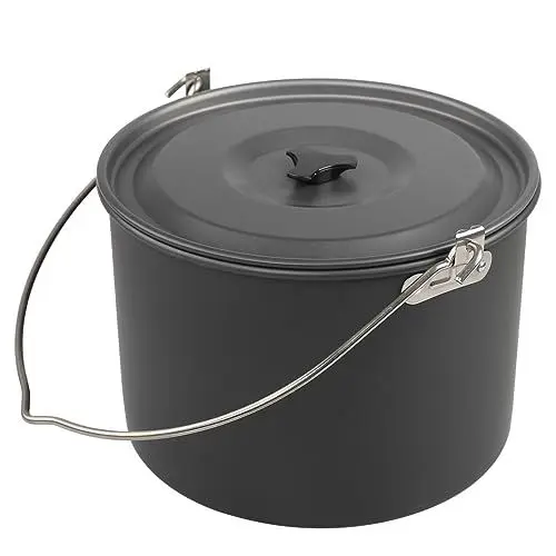 Produktbild: Alomejor 8L Großer Hängender Campingtopf, Outdoor-Kochset aus Aluminiumlegierung mit Deckel für 8 Bis 10 Personen