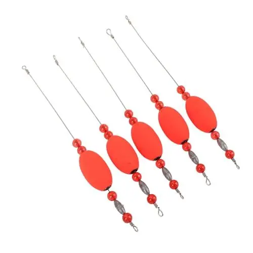Produktbild: Alomejor Angelschwimmer, Roter Schaumstoff, Stahldraht, Kunststoffperle, 5 Angelschwimmer, Drifts, Leuchtende Farben, Stabil, Schwimmend auf Dem Wasser, für Angelausrüstung