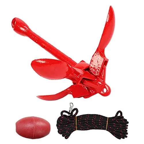 Produktbild: Alomejor Anker-Kit Roter Karbonstahl Marine Boje Faltbares Boots-Anker-Kit mit Seil für Kajaks Im Freien