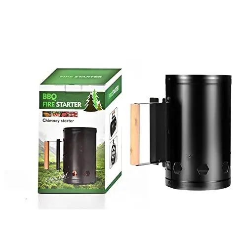 Produktbild: Alomejor Anzündkamin aus Edelstahl mit Hitzebeständigem Holzgriff Zum Grillen Im Freien (Black)