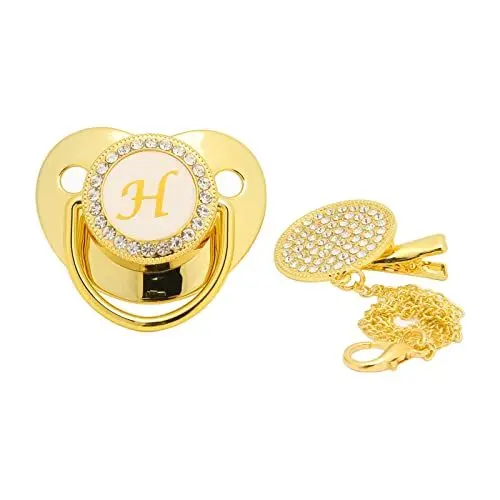 Produktbild: Goldener Baby Schnuller, Gebogenes Design, 26 Buchstaben, Sichere Materialien, Gesunder Bling Baby Schnuller mit Clips für 6 Bis 18 Monate(H)