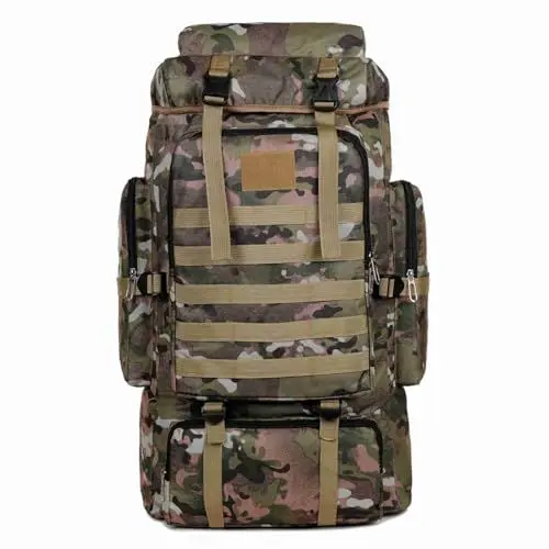 Produktbild: Alomejor Kletterrucksack mit Großem Fassungsvermögen, Canvas-Wandertasche mit Reißverschlusstaschen für Camping, Radfahren, Bergsteigen (Tarnung 3)