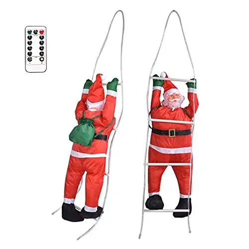 Produktbild: Alomejor Weihnachtsmann Kletterseil LED Christbaumkugel Weihnachtsmann Weihnachtsfigur Ornament Dekoration Geschenke für Weihnachtsbaum Haustür Dekoration(90cm Bunte Lichter mit Fernbedienung)