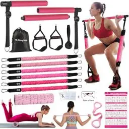 Produktbild: ALongSong Fitnessbänder Pilates Bar Set mit 6 Widerstandsbänder 20-180lbs & 30-240lbs, Trainingsbänder Krafttraining Zuhause Resistance Bands Verstellbare Pilates-Stange Griffe, Türanker