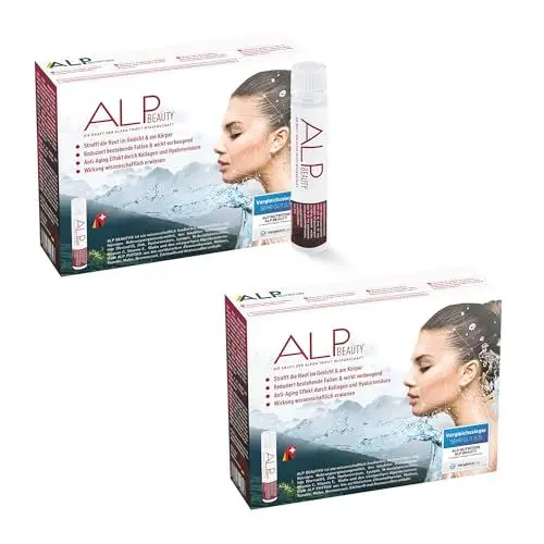 Produktbild: ALP BEAUTY Kollagen Trinkampullen 28x 25ml Anti Aging Collagen Drink mit Verisol Kollagen Peptide Biotin Vitamin C Zink Hyaluronsäure (2er Pack)