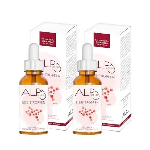Produktbild: ALP NUTRITION Eisen Tropfen 2x30ml, Eisen hochdosiert Vitamin B12 Folsäure - Gut verträgliches Eisenpräparat als Alternative zu Eisentabletten bei Eisenmangel