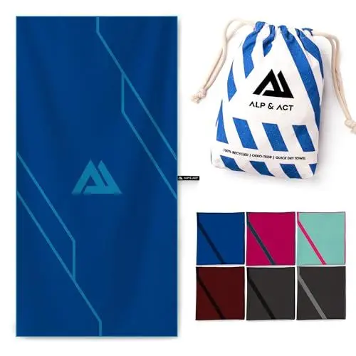 Produktbild: ALP & ACT Mikrofaser Handtuch für Fitness & Sport - 100% Recycelt - EXTRA KOMPAKT & saugfähig - Sporthandtuch für Gym, Yoga, als Saunahandtuch - Microfaser Handtücher & Fitnesshandtuch - blau, 140x70