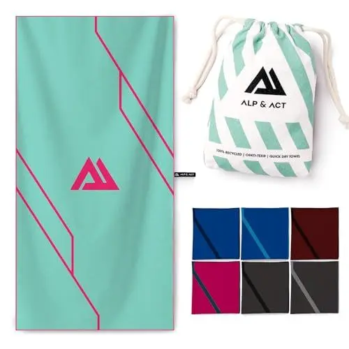 Produktbild: ALP & ACT Mikrofaser Handtuch für Fitness & Sport - 100% Recycelt - EXTRA KOMPAKT & saugfähig - Sporthandtuch für Gym, Yoga, als Saunahandtuch - Microfaser Handtücher & Fitnesshandtuch - türkis 140x70