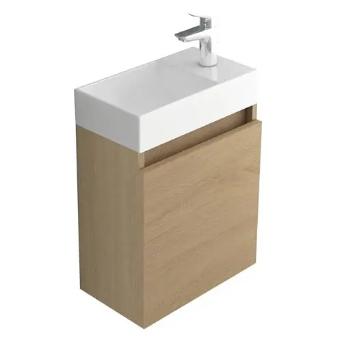 Produktbild: Alpenberger Waschbecken mit Unterschrank 45 cm | Badezimmermöbel Set | Kleines Waschbecken Gäste WC | Waschtisch Set | Unterschrank Bad Waschbeckenunterschrank Eiche Hell