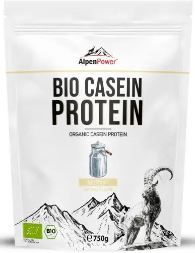 Produktbild: AlpenPower BIO MICELLAR CASEIN-Protein 750 g - 100% reines Casein-Proteinpulver ohne Zusatzstoffe - Hochwertiges Eiweiß Casein-Pulver aus bester Bio-Alpenmilch