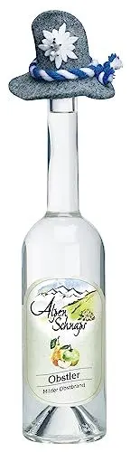 Produktbild: Alpenschnaps | Obstler | 38% vol. | 500 ml | Originelles Design: Flasche mit Filzhut | Fruchtig-mild mit Noten von Äpfel und Birnen | Steinbeisser | Traditioneller Obstschnaps