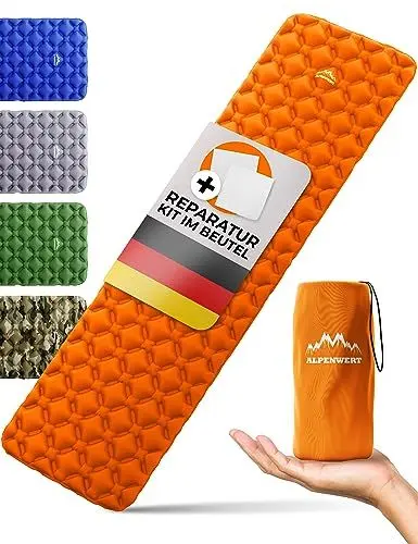 Produktbild: ALPENWERT® Isomatte Outdoor (Kleines Packmaß & Ultraleicht) Luftmatratze perfekt für Camping, Wandern, Backpacking UVM. - Schlafmatte aufblasbar