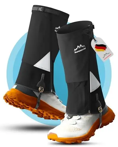 Produktbild: Alpenwert Gamaschen Wasserdicht (Deutsches Start-Up) geschützt beim Wandern, Jagd, Schnee, Winter, Regen Gaiters Regenstulpen für Herren und Damen (M, Schwarz)