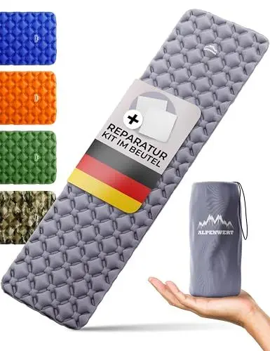 Produktbild: Alpenwert® Isomatte Outdoor (Kleines Packmaß & Ultraleicht) Luftmatratze perfekt für Camping, Wandern, Backpacking UVM. - Schlafmatte aufblasbar