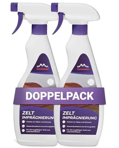 Produktbild: Alpenwert Zelt & Pavillion Imprägnierspray (LANGZEIT-ABPERL-Schutz) Made in Germany Imprägnierung für Zelte, Markisen, Sonnenschirm UVM. (2x500ml)