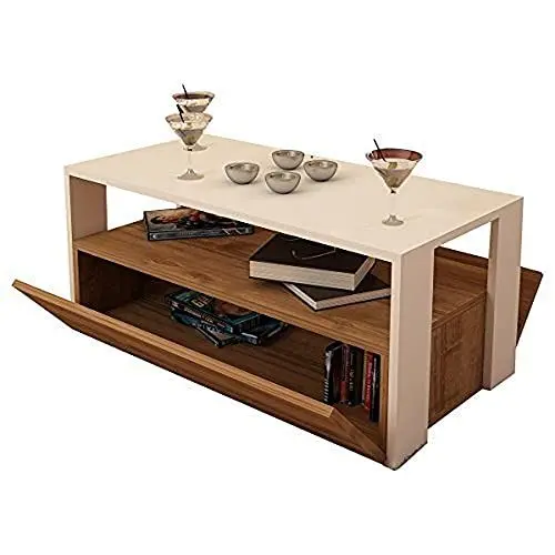 Produktbild: Alphamoebel 5362 Balina Couchtisch Beistelltisch Wohnzimmertisch Sofatisch Kaffeetisch, Möbelstück für Wohnzimmer, große Ablagefläche, 2 Stauräume mit Türen, Holz, Weiß Walnuss, 90 x 44,6 x 40 cm