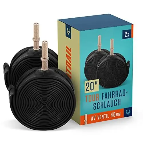 Produktbild: Alphatrail Fahrradschlauch Rick 20 Zoll AV Autoventil 2X Set mit Mobilitätsgarantie I Kompatible Fahrradreifen Schwalbe, Continental, Conti, Michelin, Kenda & Maxxis Fahrrad Schlauch