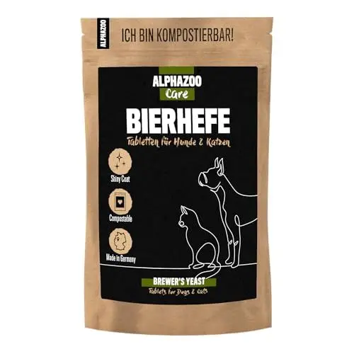 Produktbild: alphazoo Bierhefe Tabletten Hund & Katzen 120 Stück I Natürlicher Vitamin B Komplex gegen Haarausfall & Juckreiz I Biotin Fellpflege bei Schuppen, trockene Haut I Dauerhaft Krallen und Fell pflegen