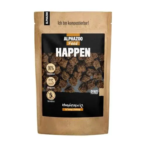 Produktbild: alphazoo Happen Hundeleckerli Rind 200g I Natürliche Leckereien für Hunde ohne Zusätze I Ideal für mittlere & große Hunde I Belohnung & Trainingssnack
