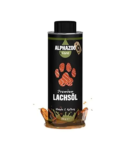 Produktbild: alphazoo Premium Lachsöl Hunde & Katzen 250 ml, Omega 3 & 6 Fischöl für Hunde - abgefüllt in Deutschland, Barf Öl, Fellpflege Hund