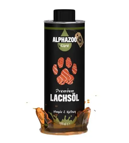 Produktbild: alphazoo Premium Lachsöl Hunde & Katzen 500 ml, Omega 3 & 6 Fischöl für Hunde - abgefüllt in Deutschland, Barf Öl, Fellpflege Hund