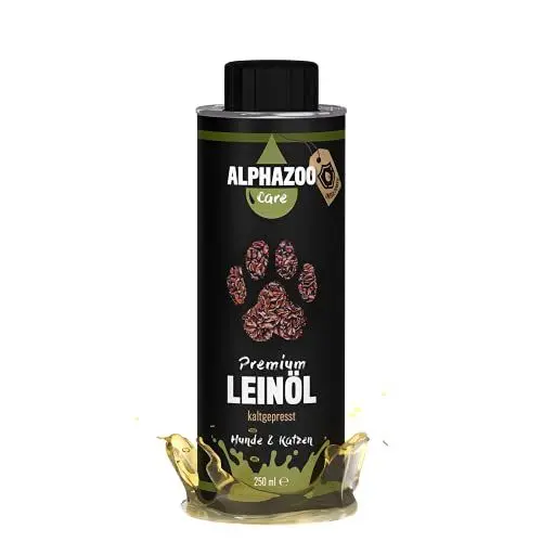 Produktbild: alphazoo Premium Leinöl Hunde, Katzen & Nager 250 ml I Mit Omega-3 & Omega-6-Fettsäuren I Kaltgepresst, natürlich rein I Für Fellpflege & Verdauung