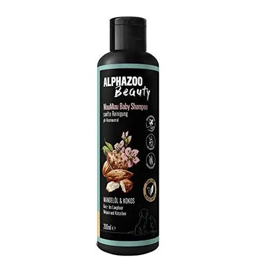Produktbild: alphazoo WauMiau Katzenshampoo & Hundeshampoo gegen Geruch & Juckreiz 200ml I Natürliche Fellpflege für Welpen & Kätzchen I Mit Mandelöl & Kokos Duft