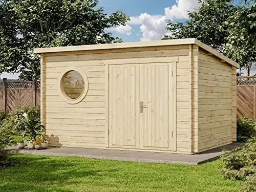 Produktbild: Alpholz Gartenhaus Maria-Rondo B aus Massiv-Holz | Gerätehaus mit 44 mm Wandstärke | Garten Holzhaus mit Imprägnierung (pinie) | Geräteschuppen Größe: 400 x 300 cm | Pultdach