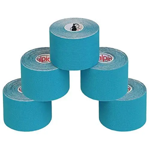 Produktbild: ALPIDEX 5 Rollen Kinesiologie Tape 5m x 5cm Viele Farben Anwendungsbroschüre Elastisch Wasserfest Hautfreundlich Physio Muskel Tape Set, Farbe:hellblau
