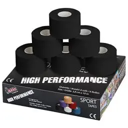 Produktbild: ALPIDEX 6 Rollen Sport Tape Set 3,8 cm x 10 m Gelenk Tapeverband Viele Farben Reißbares Unelastisches Sporttape Hautfreundlich Handball Fußball Volleyball, Farbe:schwarz