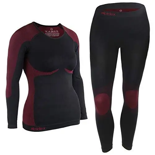 Produktbild: ALPIDEX Damen Funktionswäsche Thermounterwäsche Skiunterwäsche - atmungsaktiv, wärmend und schnell trocknend, Größe:S/M, Farbe:Black-Red