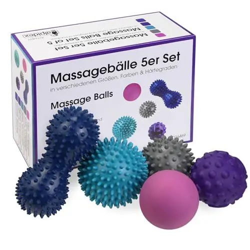 Produktbild: ALPIDEX Massagebälle Igelbälle 5er Set Lacrosse Triggerpoint Verschiedene Härtegrade für Rücken Beine Füße Hände