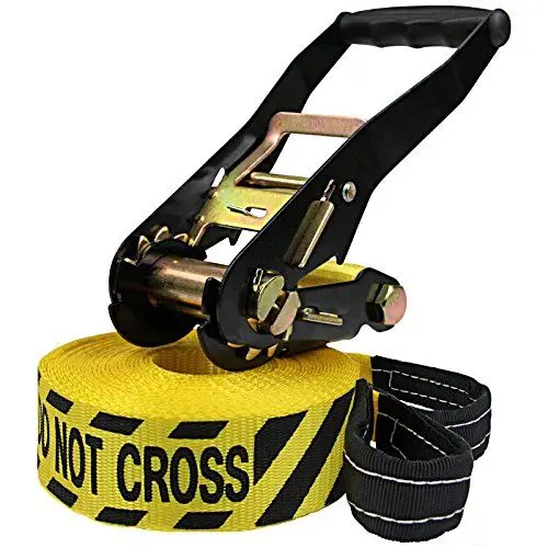 Produktbild: ALPIDEX Slackline 15 m für Anfänger und Fortgeschrittene geeignet, max. Belastung 2 Tonnen, inkl. Transportbeutel 7 Jahre Garantie auf Material* - Do not Cross. gelb