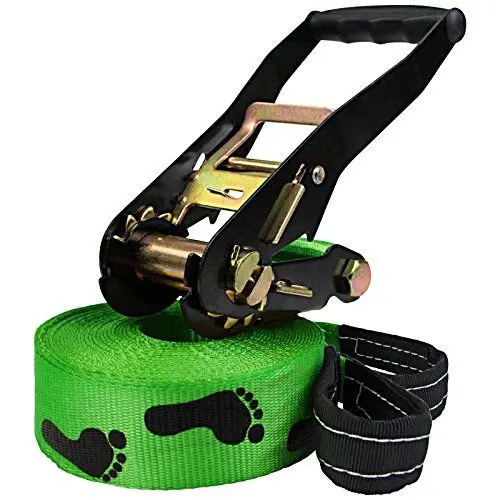 Produktbild: ALPIDEX Slackline 15 m für Anfänger und Fortgeschrittene geeignet, max. Belastung 2 Tonnen, inkl. Transportbeutel 7 Jahre Garantie auf Material* * - Barfuß Spuren. grün