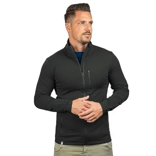 Produktbild: ALPIN LOACKER Merino Jacke Herren I Merinowolle Baselayer für Outdoor Sport und Freizeit I Wolljacke und Ski Midlayer, Schwarz XL