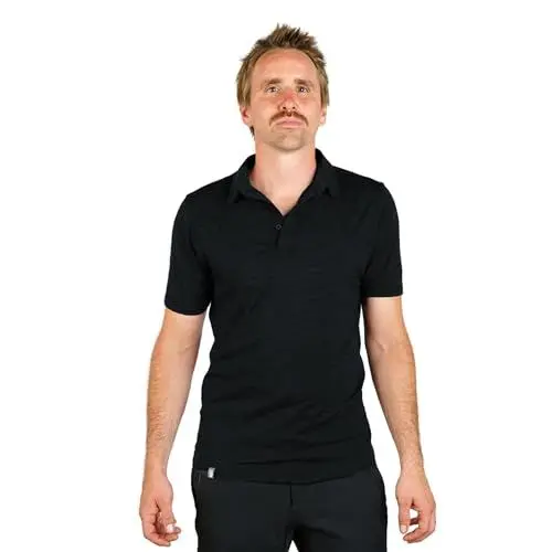 Produktbild: ALPIN LOACKER Merino Poloshirt Herren Atmungsaktiv - Premium Kurzarm T-Shirt für Golf I Unterwäsche, Polo Schwarz XL