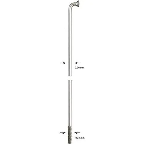 Produktbild: ALPINA Speiche Glatt, Ø 2,00mm, verzinkt, mit Messingnippel, vernickelt Verpackungseinheit: 100 Stück (Mindestbestellmenge) Preis per 100 Stück, 298mm lang