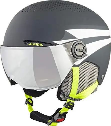 Produktbild: ALPINA ZUPO Visor Q-LITE - Hochwertiger & Leichter Skihelm Mit Kontrastverstärkendem Visier Für Kinder, Charcoal-neon matt, 54-58 cm