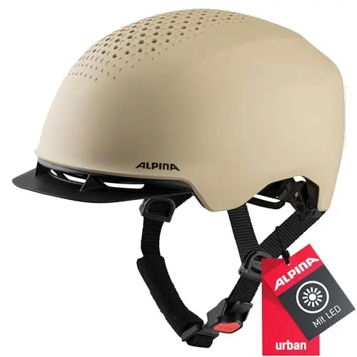 Produktbild: Alpina Idol - Nachhaltiger, Beleuchteter & Leichter Fahrradhelm Mit LED-Licht & Sonnenschild Für Erwachsene, Mojave-Sand matt, 52-56 cm