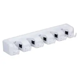 Produktbild: alpina Besenhalterung Wand - Werkzeughalter - 5 Öffnungen Push und Click System - 40 x 6 x 8 cm - Aufhängesystem für Gartengeräte - Besenhalter - Werkzeug Wandhalterung - Grau