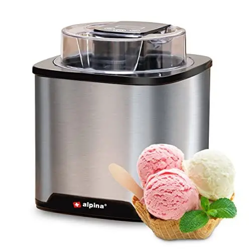 Produktbild: alpina Eismaschine - Softeismaschine für Zuhause - Eiscreme Maschine Geeignet für Eiscreme, Gelato, Gefrorener Joghurt und Sorbet - Inhalt 2L - Automatische Selbstabschaltung - Edelstahl - Silber