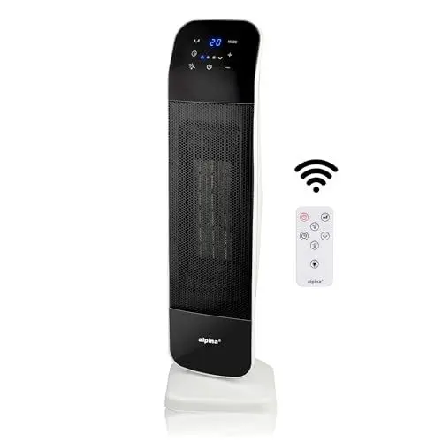 Produktbild: alpina Elektrischer Heizlüfter und Ventilator - Oszillierender Turmventilator mit Fernbedienung und Timer - Einstellbare Temperatur von 15 bis 35°C - Heizen und Kühlen - 20 x 18 x 61 cm
