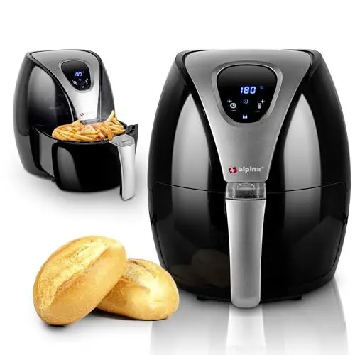 Produktbild: alpina Heißluftfritteuse 2.4L - Airfryer 1500W - Heissluftfritteuse für Braten, Frittieren und Grillen - 80% weniger Fett - Geeignet für 2-4 Personen - Einstellbarer Temperatur 80-200°C - Schwarz