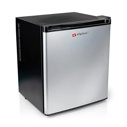 Produktbild: alpina Mini Kühlschrank 38L - Freistehende Getränkekühlschrank - Camping Kühlschrank ohne Gefrierfach mit LED-Beleuchtung - Einstellbare Temperatur bis 22°C - Geräuscharm 65dB - Silber/Schwarz