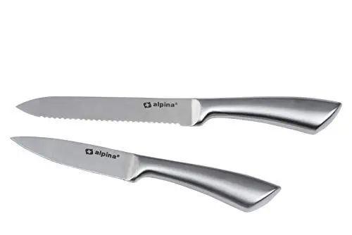 Produktbild: alpina Kochmesserset 2-Teilig - Profi Messerset - Multifunktionales Chefmesser - Bestückt für Küchen - Allzweckmesser aus Edelstahl - Brotmesser - 20 und 24 cm - Silber,