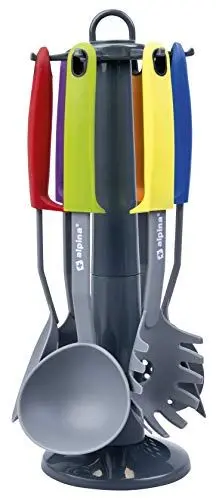 Produktbild: alpina Küchenhelfer 7-Teilig - Küchenwerkzeuge - Set mit praktischem Drehständer - Küchenutensilien Set Silikon - Utensilien Kochgeschirr